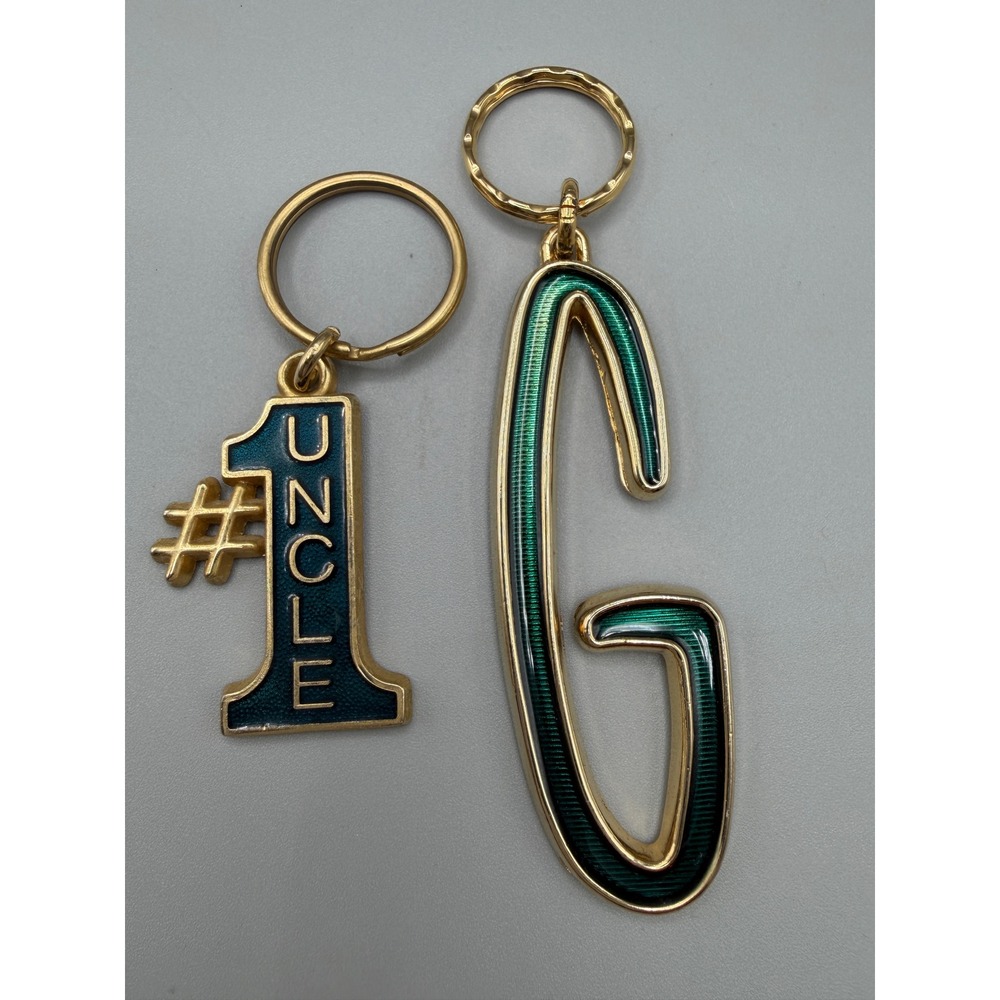 Vintage Keychain Lot Initial G & #1 Uncle Enamel Gold Tone Key Rings #1103